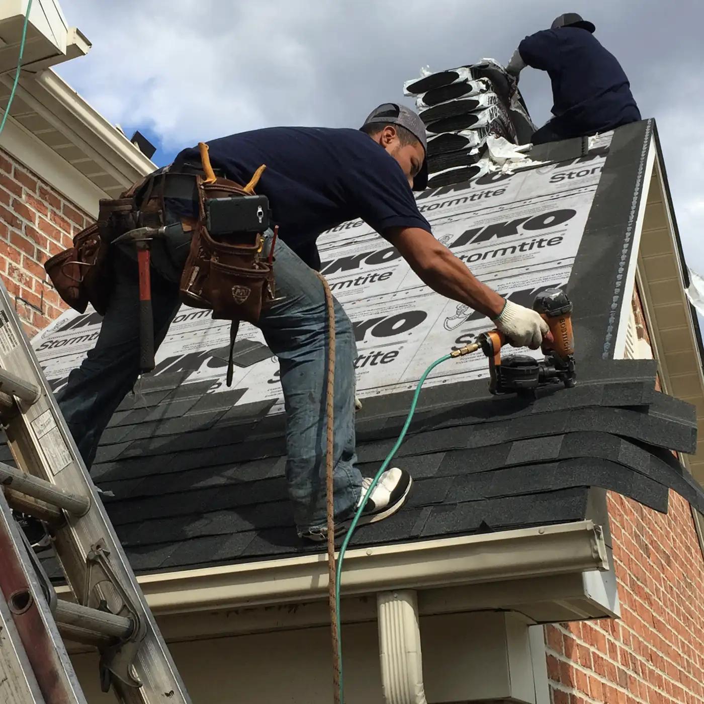 Residential roof repair on an Edmonton shingle roof